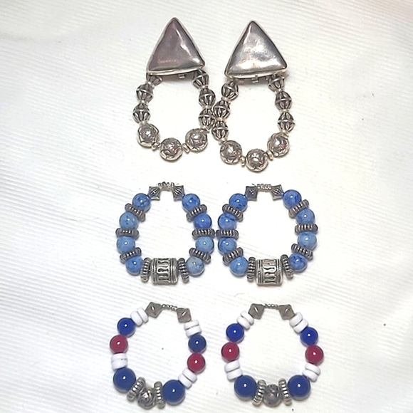 Sterling silver pierced earring interchangeable with 3 beaded hoops - Picture 1 of 4